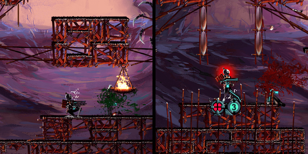 Left: The character in the battle with no modifications Right: The character with extra light, back-color and ui